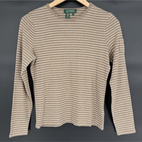 Lauren Ralph Lauren Tops - Lauren Ralph Lauren Womens Breton Striped Long Sleeve Shirt M Brown Cream Preppy